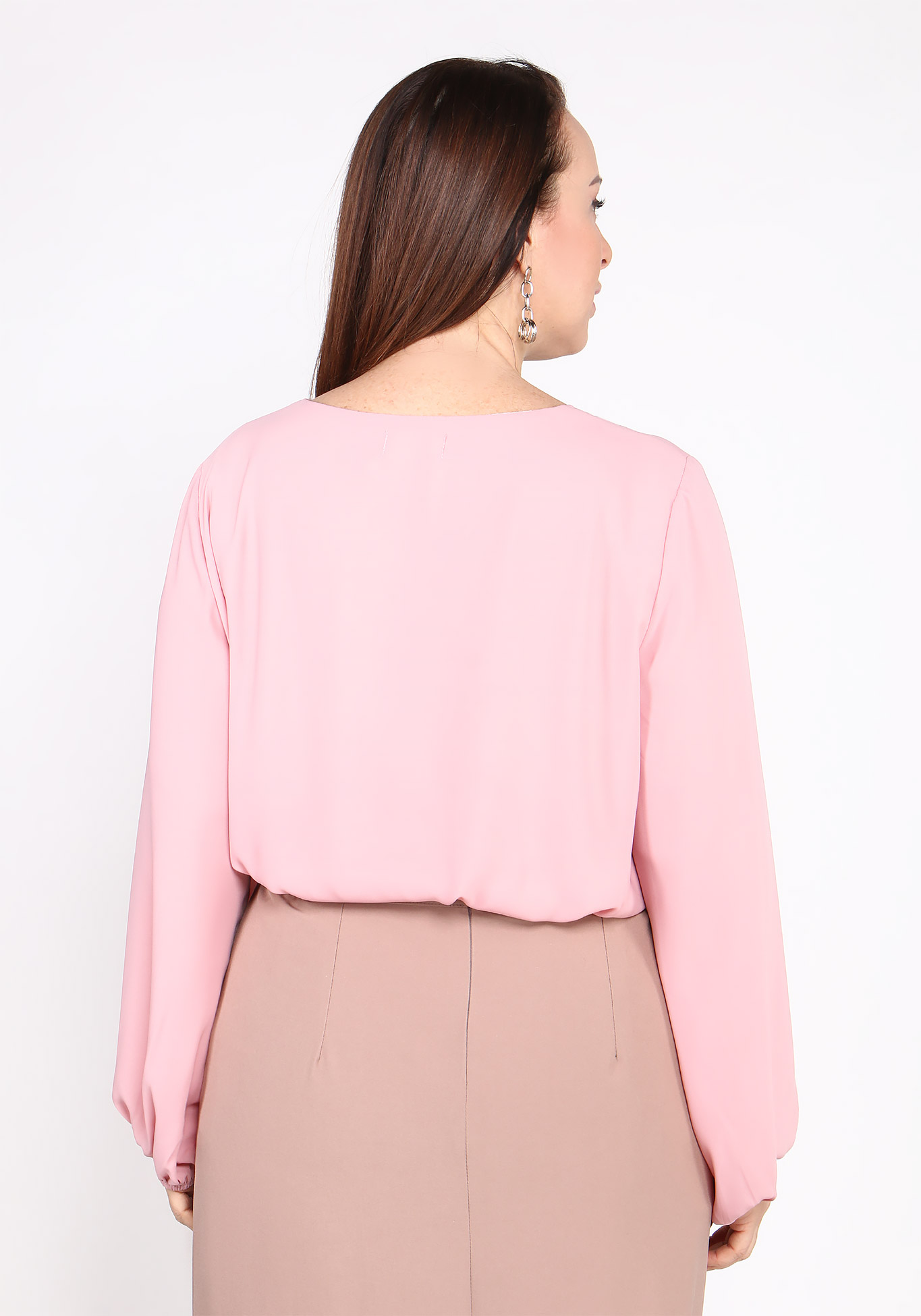 Блуза шифоновая с длинным рукавом Bianka Modeno, размер 64, цвет пудровый - фото 7