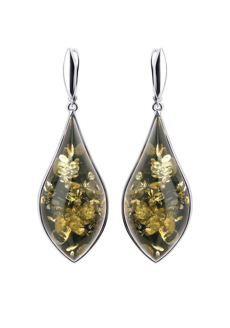 Серебряные серьги  Янтарные брызги шир.  750, рис. 1