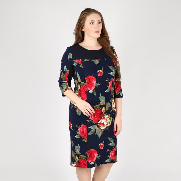 Платье с круглым вырезом и цветочным принтом шир.  580, рис. 5