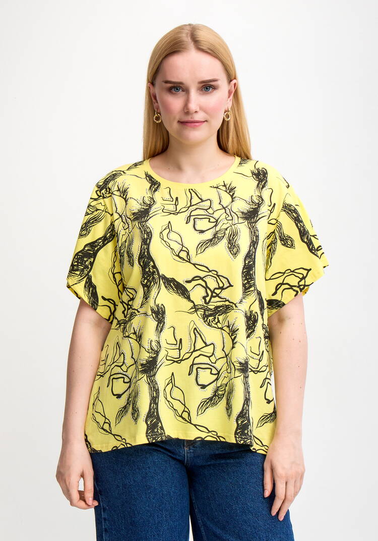 Блуза с оригинальным принтом и стразами шир.  750, рис. 32