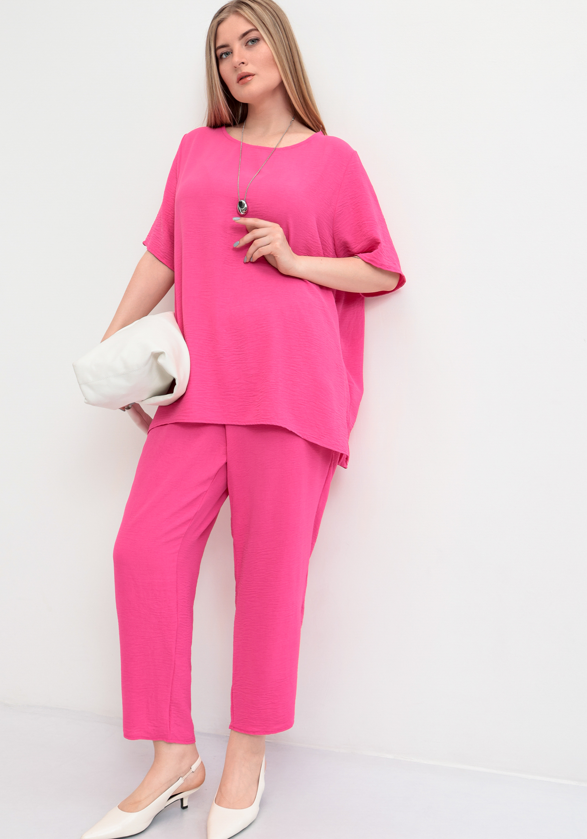 

Костюм с брюками из легкой ткани, Розовый