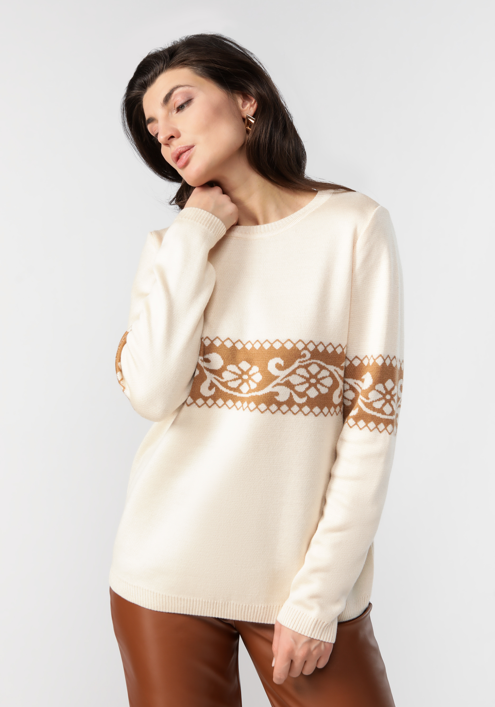 

Джемпер женский с рисунком по груди и рукавам, Серый