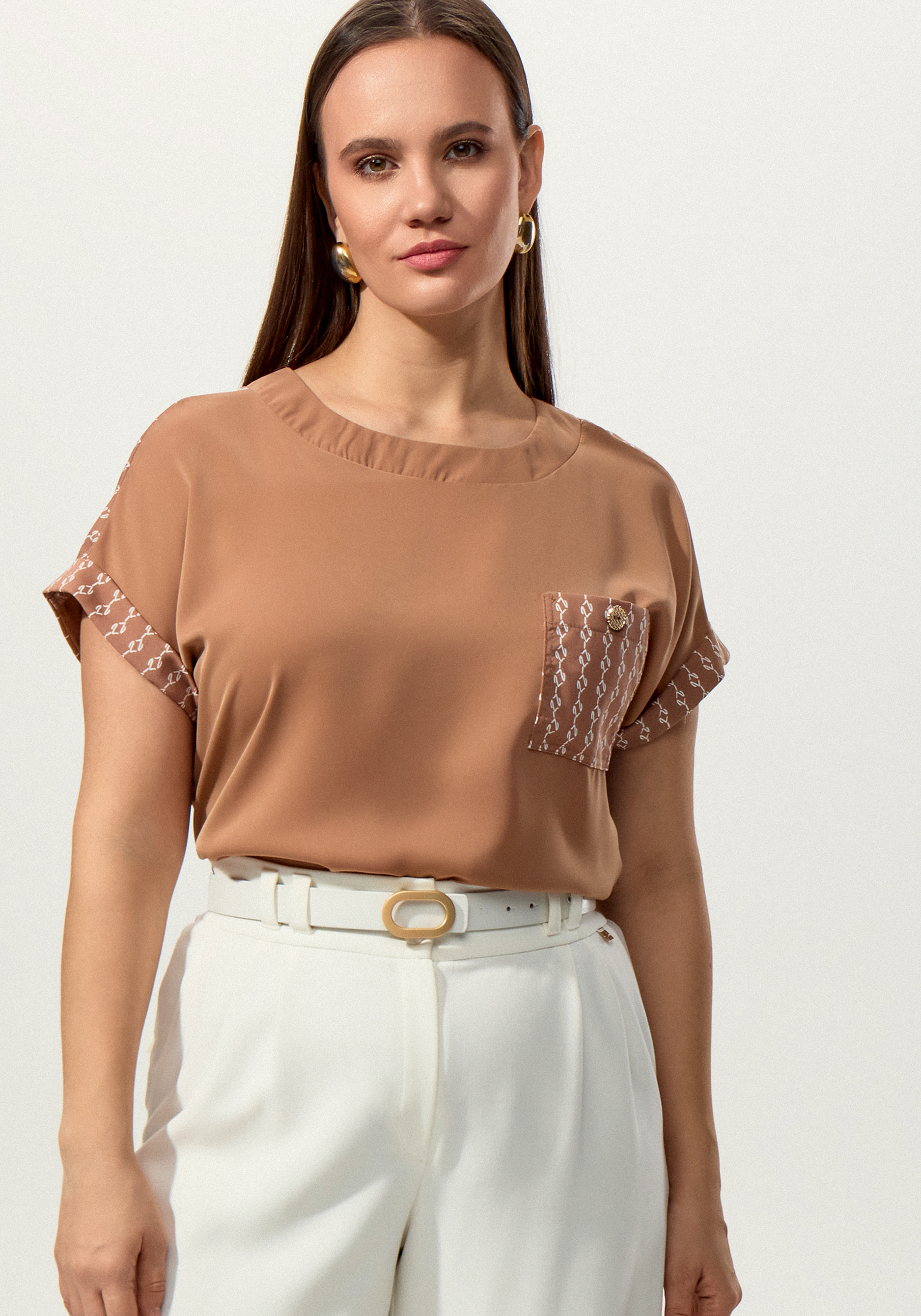 

Блуза с боковым нагрудным карманом, Коричневый