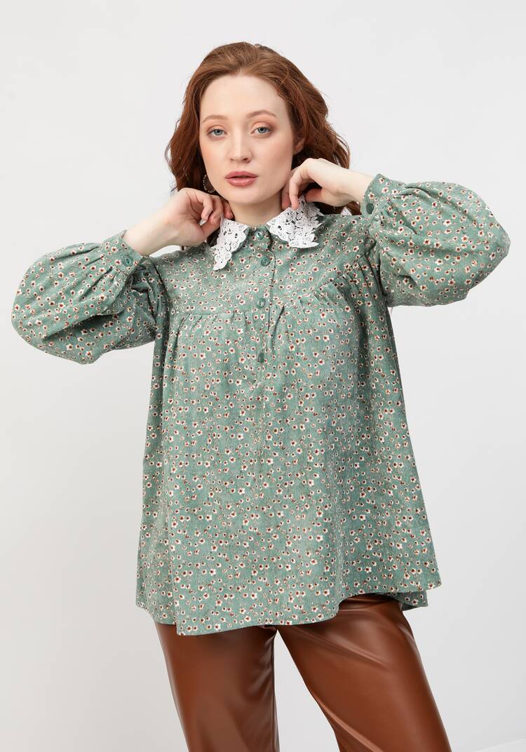 Блуза с цветочным принтом и воротником шир.  750, рис. 16