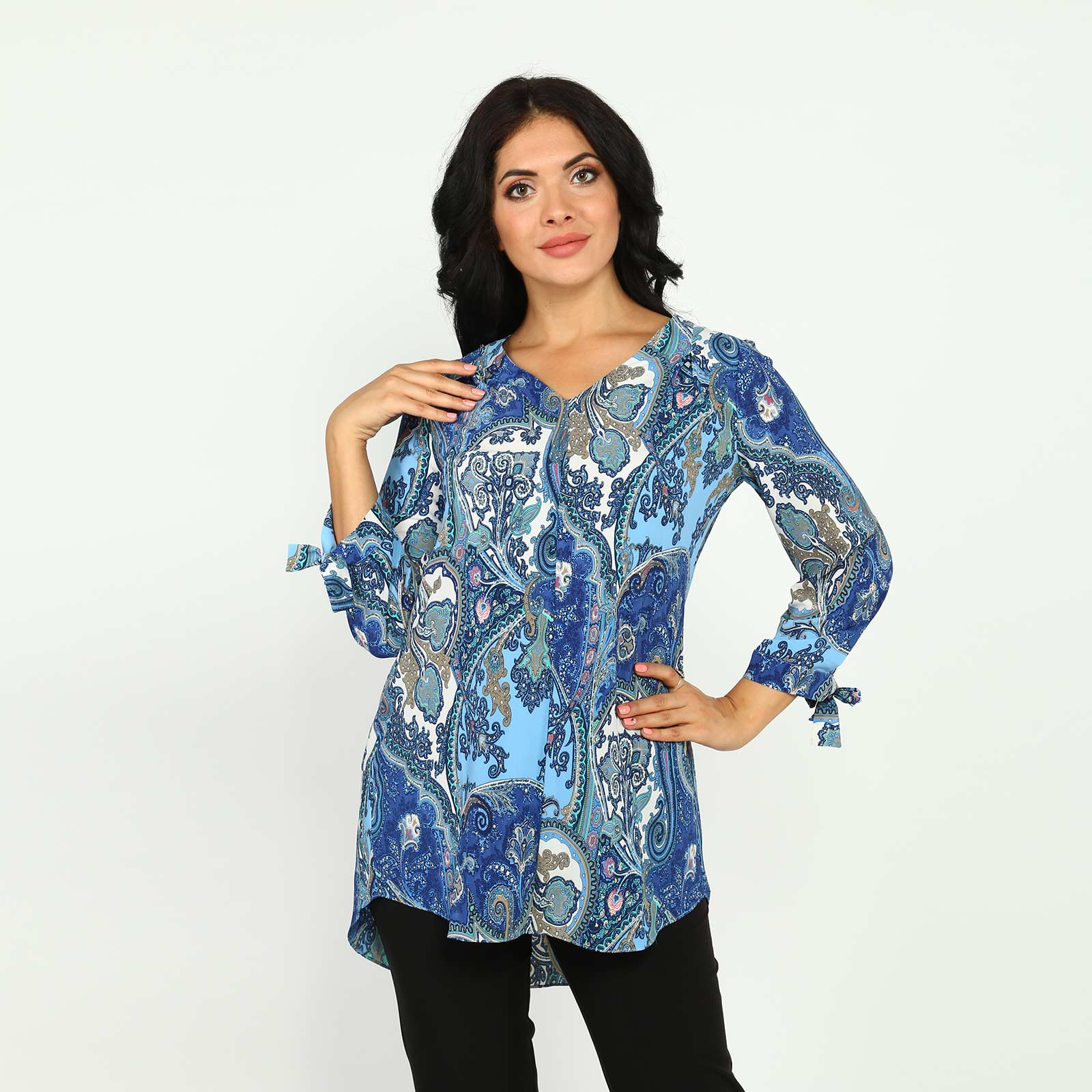 Блузка с V-образным вырезом и завязками Victoria, размер 48, цвет голубой - фото 1