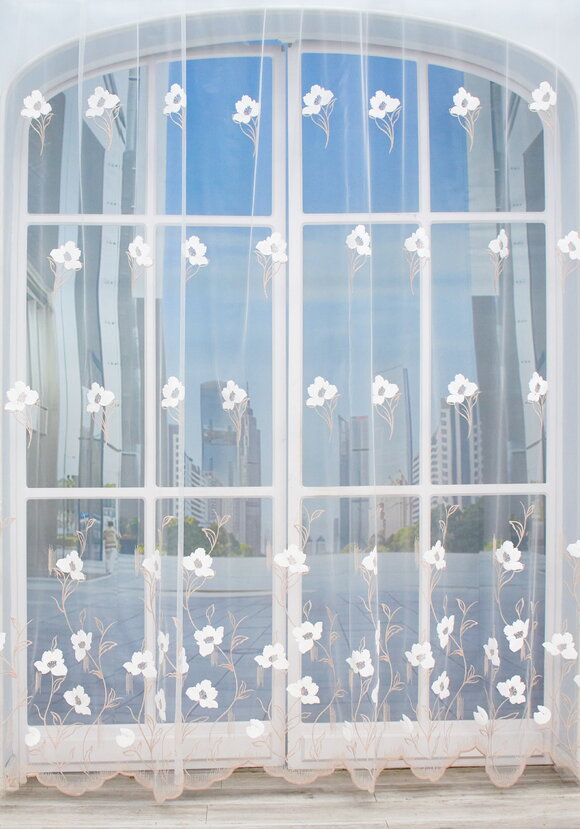 Тюль с вышивкой Белый цветок шир.  580, рис. 2