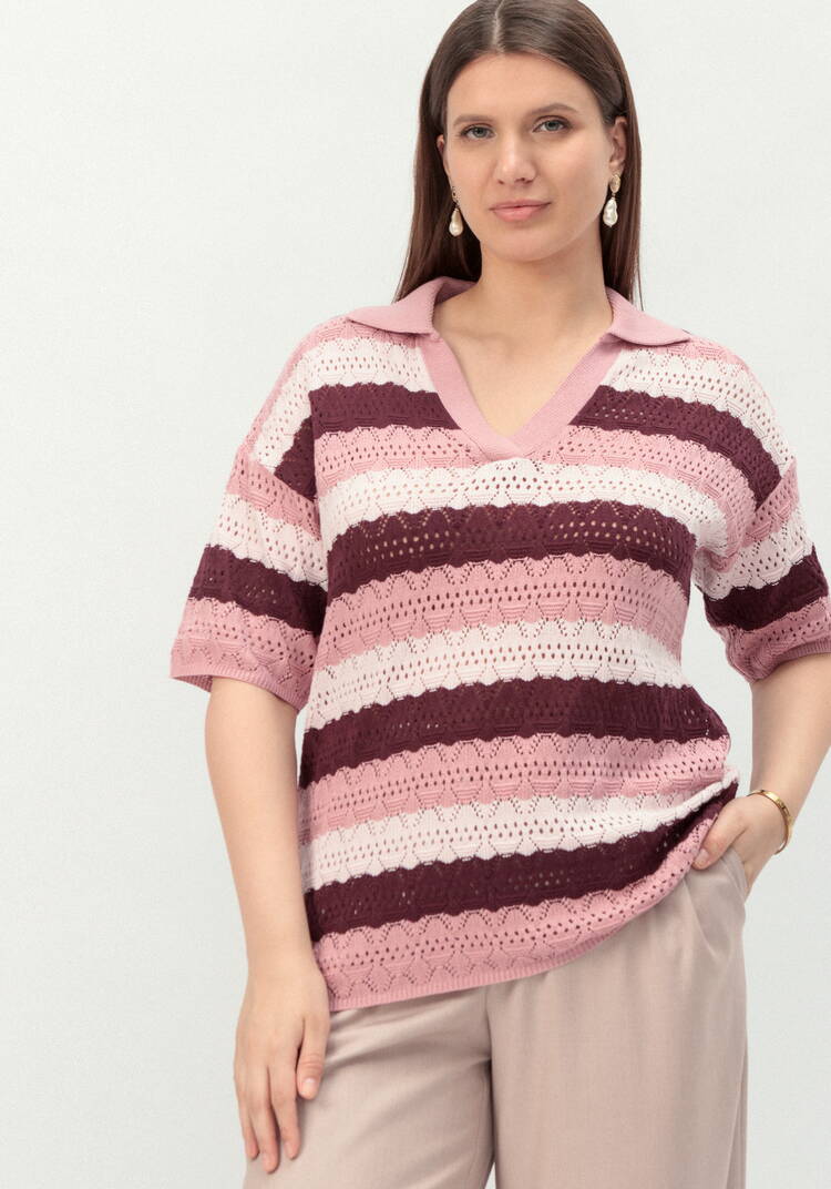 Джемпер-поло ажурный в полоску шир.  750, рис. 17