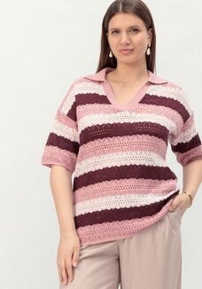 Джемпер-поло ажурный в полоску