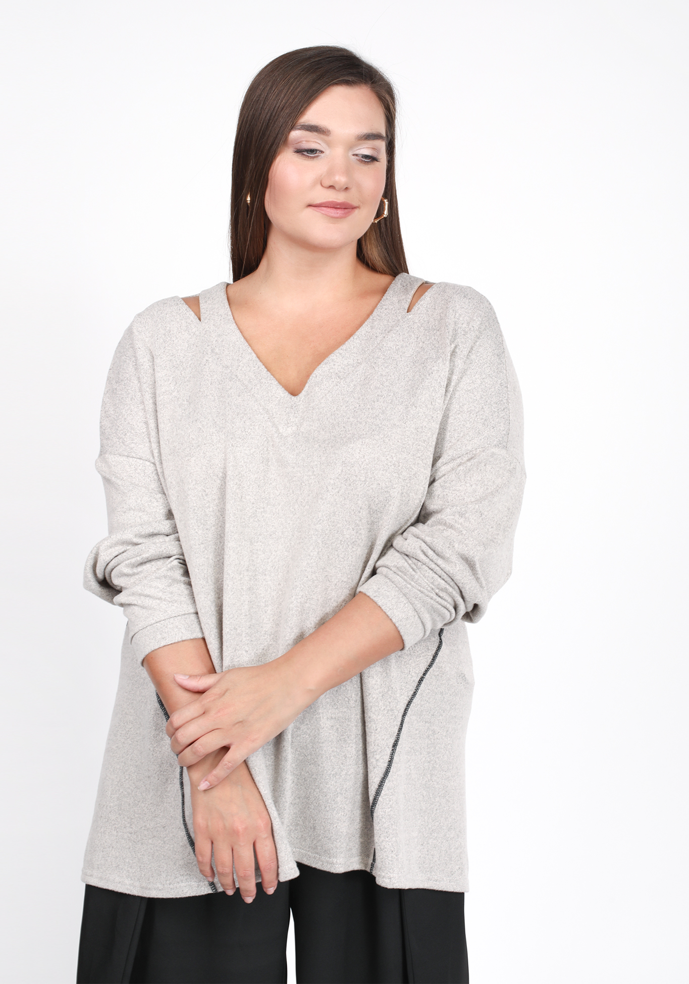 

Джемпер с V-образным дизайнерским вырезом, Серый