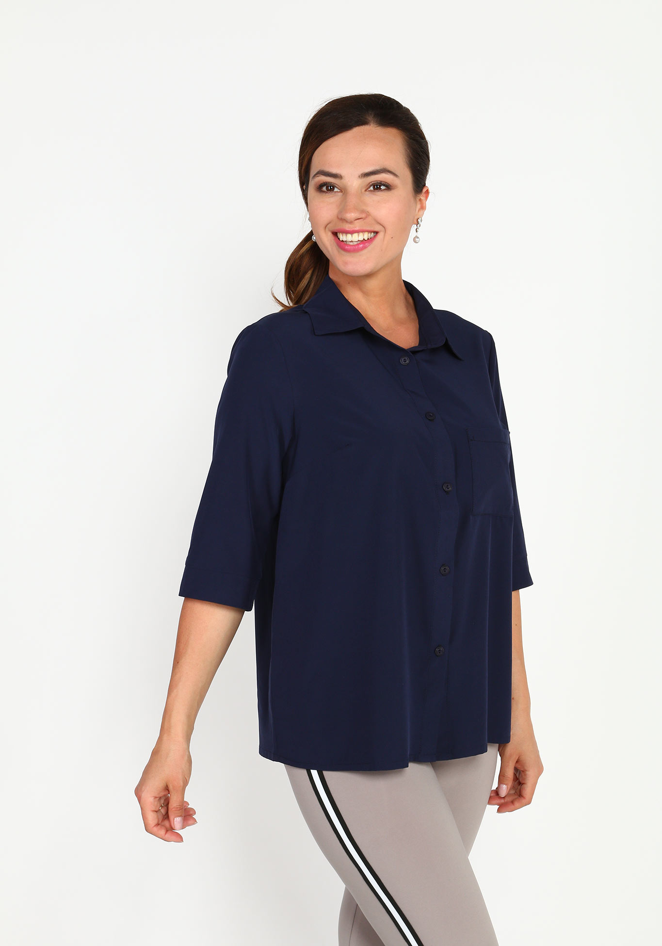 Рубашка свободного кроя с отложным воротником Simple Story, размер 50, цвет темно-синий - фото 1