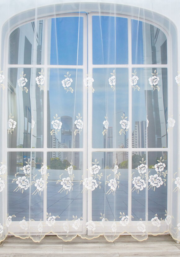 Тюль с вышивкой Белый цветок шир.  580, рис. 7