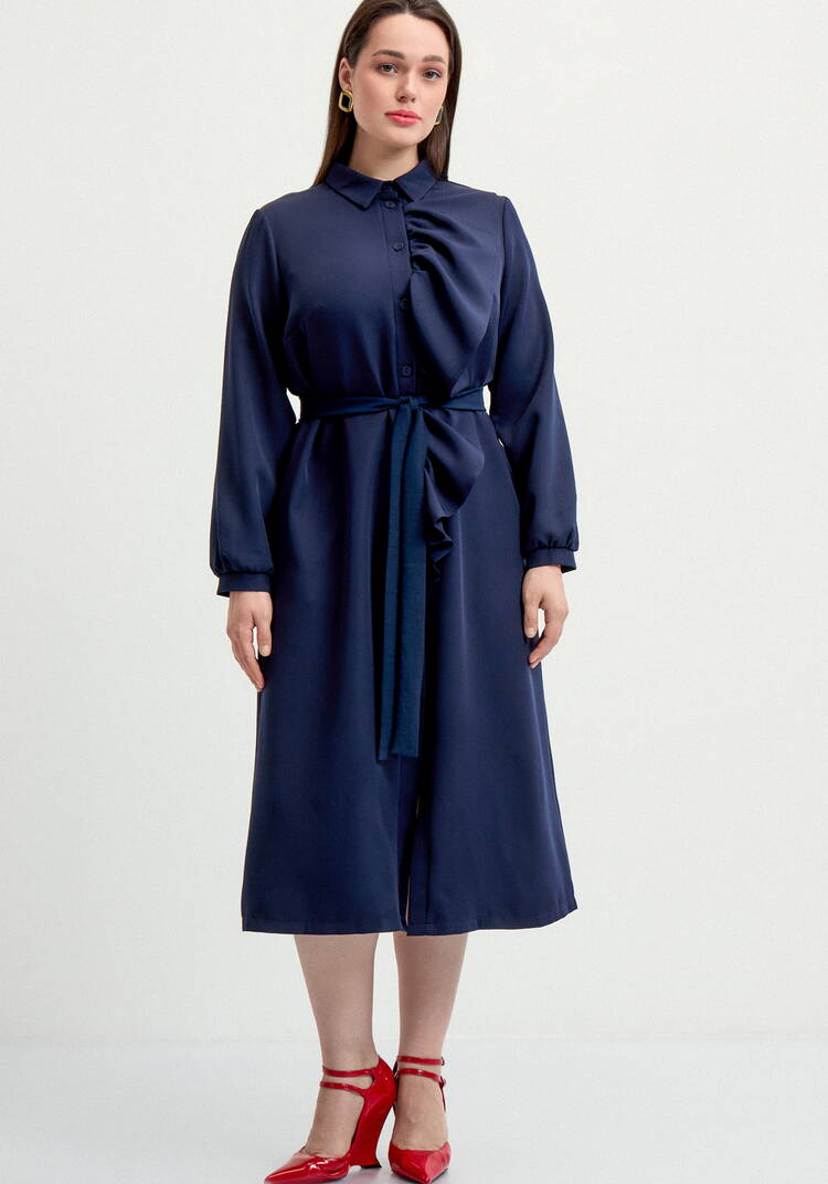 Платье с декоративной сборкой на пуговицах шир.  750, рис. 4