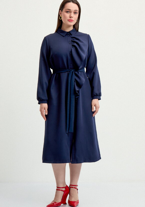 Платье с декоративной сборкой на пуговицах шир.  580, рис. 4