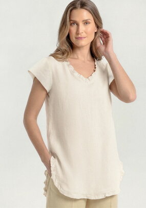 Топ изо льна с коротким рукавом и бахромой