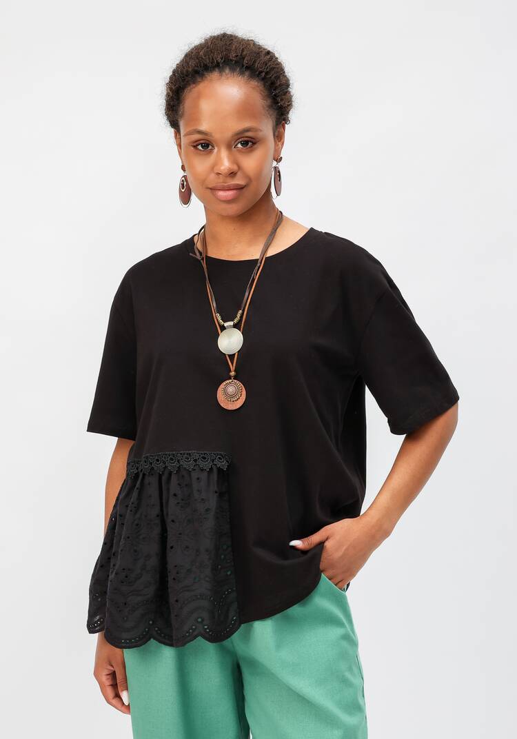 Блуза свободного кроя с вставкой из шитья шир.  750, рис. 23