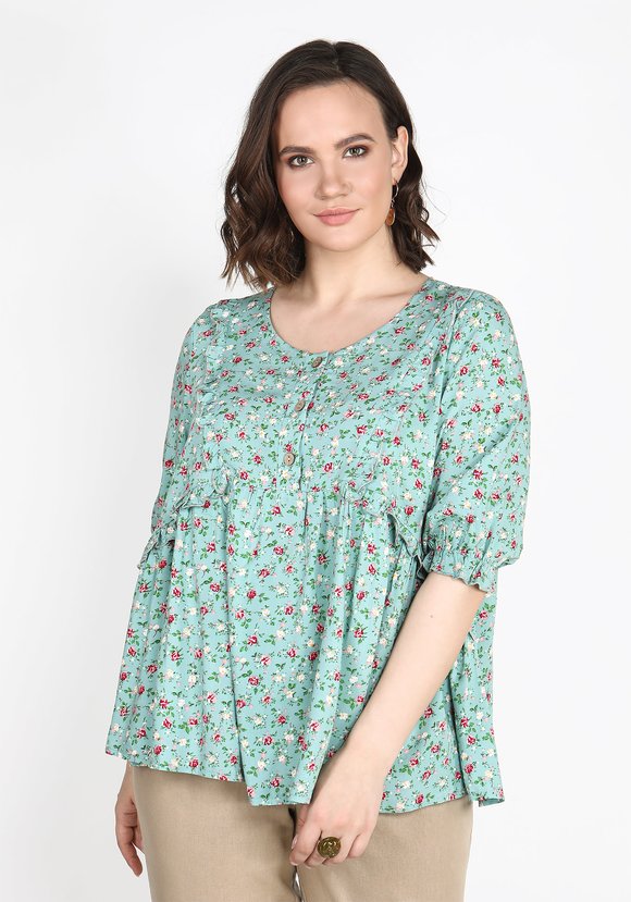 Блуза с рюшами в цветочек шир.  580, рис. 5