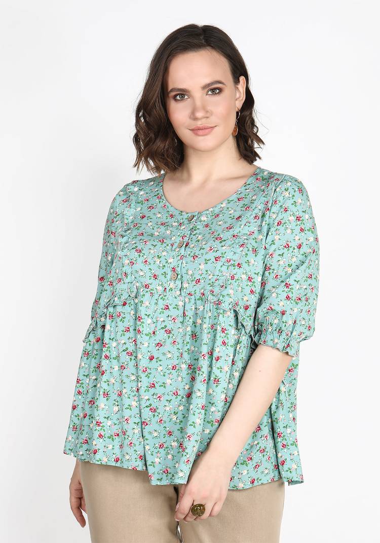 Блуза с рюшами в цветочек шир.  750, рис. 5