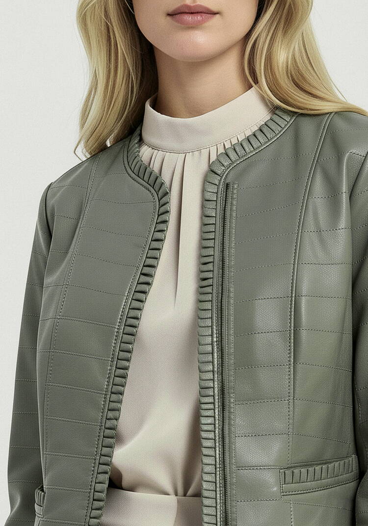 Куртка из экокожи с рюшей шир.  750, рис. 5