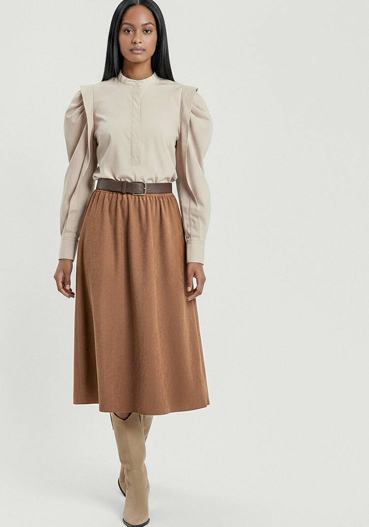 Юбка А-силуэта из эко-замши, на резинке шир.  750, рис. 15