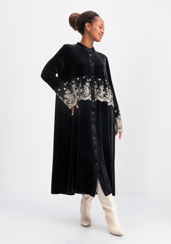 Платье бархатное с кружевом по кокетке шир.  580, рис. 16