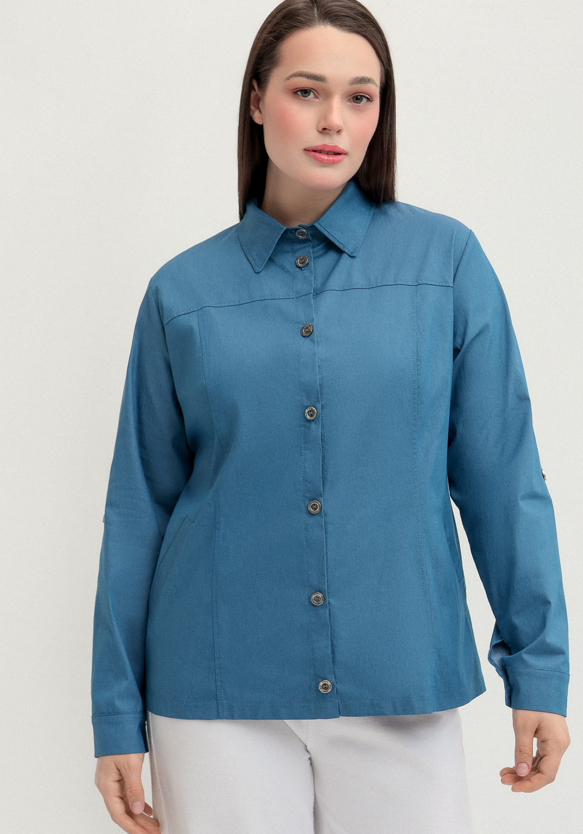 

Рубашка хлопковая с патами на рукавах, Белый