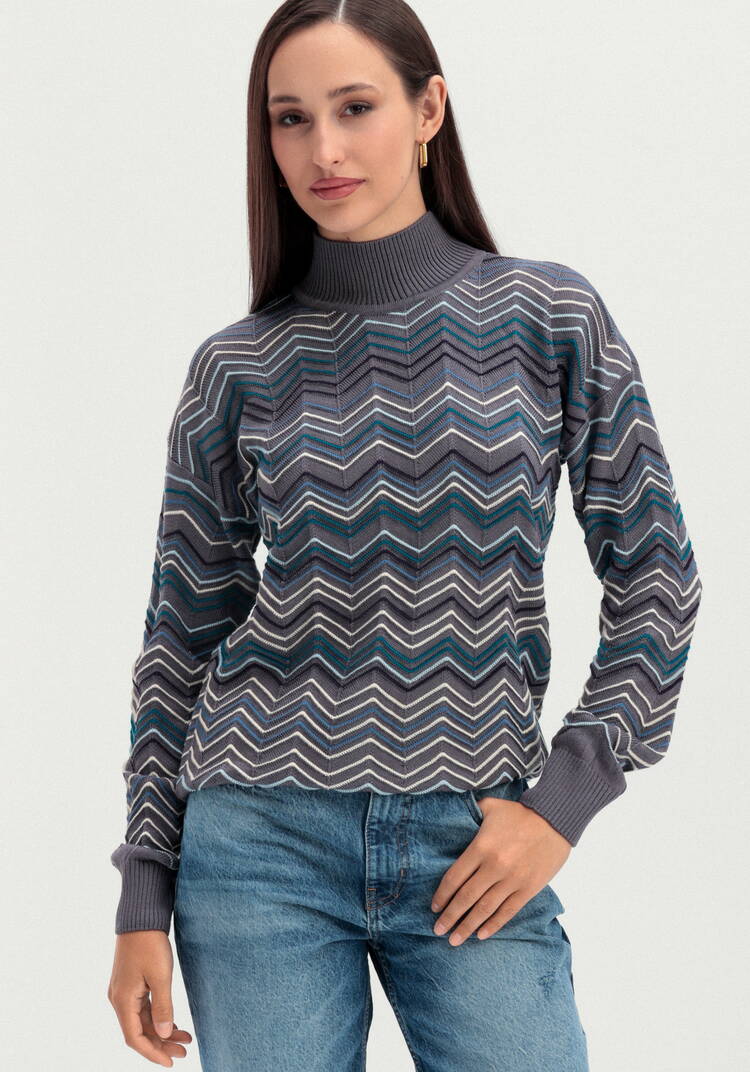 Свитер с высоким горлом и принтом зигзаг шир.  750, рис. 26