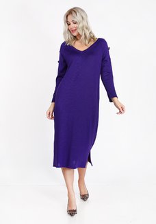 Платье однотонное с пуговицами на рукавах