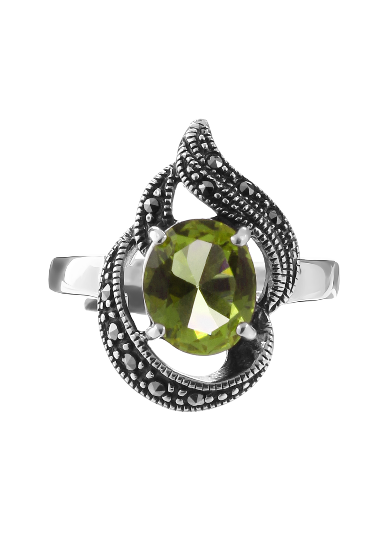 Серебряное кольцо  "Лаура" Nouvelle, цвет зеленый, размер 17 коктейльное - фото 2