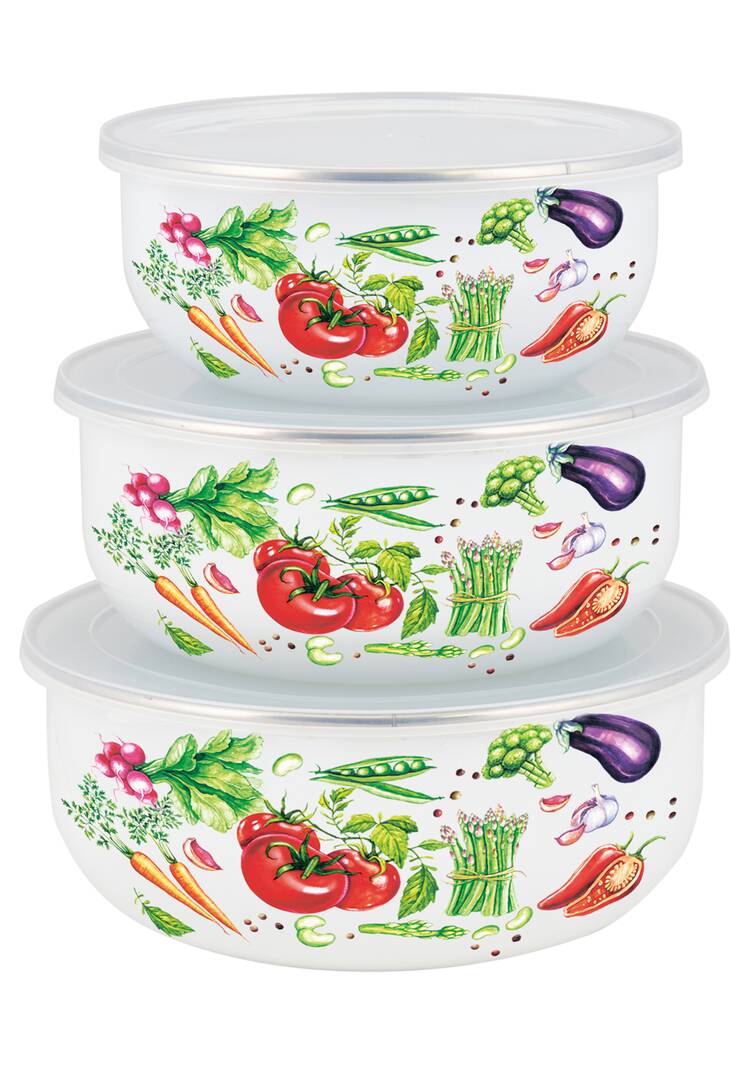 Набор эмалированных мисок с крышками, 3 шт. шир.  750, рис. 1