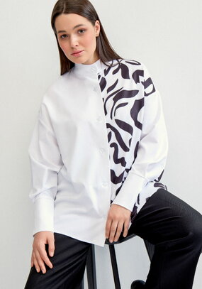 Блуза комбинированная с воротником-стойкой