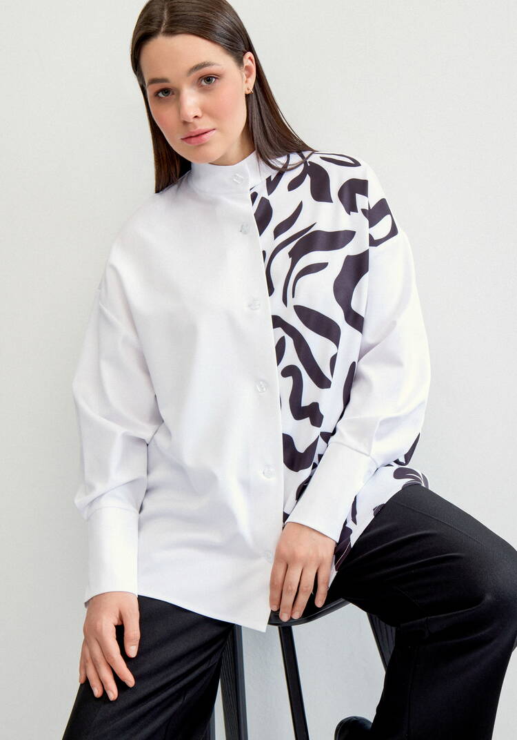 Блуза комбинированная с воротником-стойкой шир.  750, рис. 5