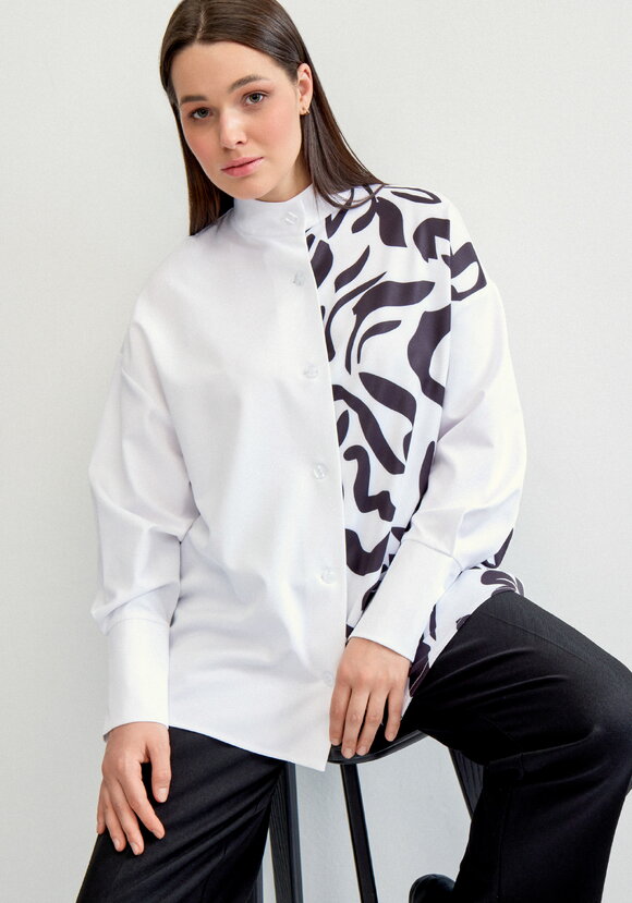 Блуза комбинированная с воротником-стойкой шир.  580, рис. 5