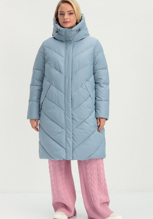 Пуховик стеганый свободного кроя с капюшоном шир.  580, рис. 44