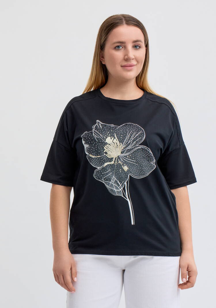 Футболка с цветочным принтом и стразами шир.  750, рис. 24