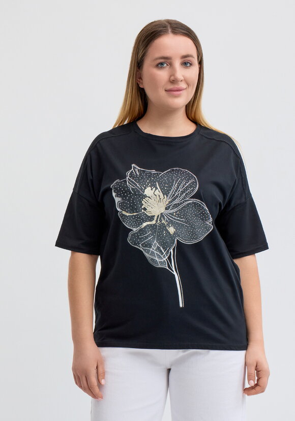 Футболка с цветочным принтом и стразами шир.  580, рис. 24
