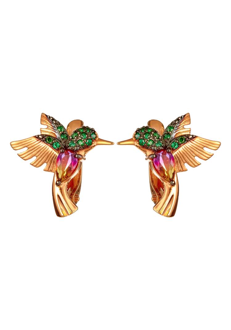 Серьги серебряные Колибри шир.  750, рис. 1