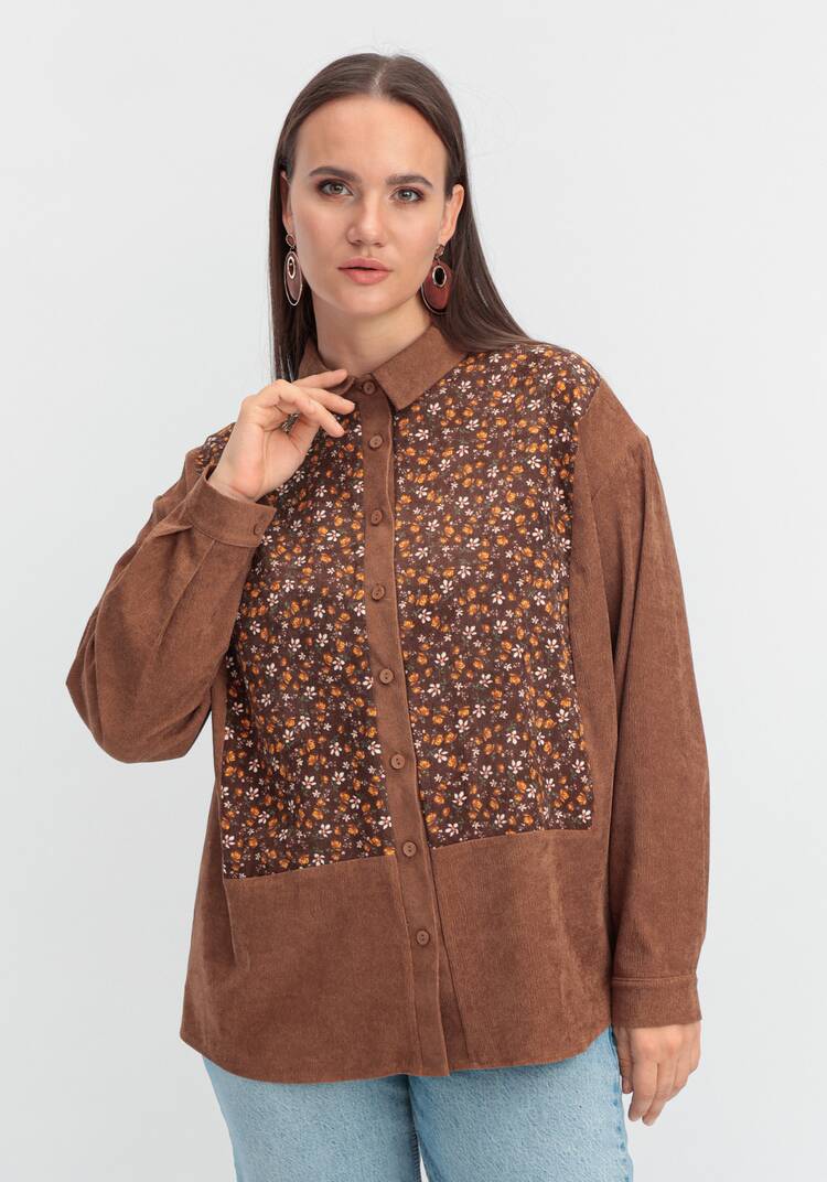 Рубашка из микровельвета с цветочной вставкой шир.  750, рис. 18