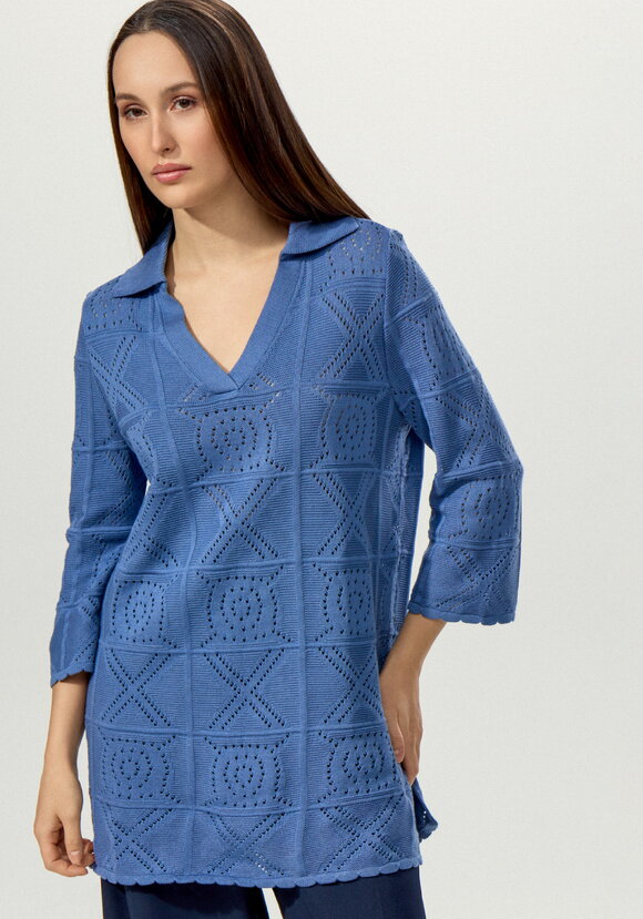 Туника с ажурным рисунком и воротником поло шир.  580, рис. 21