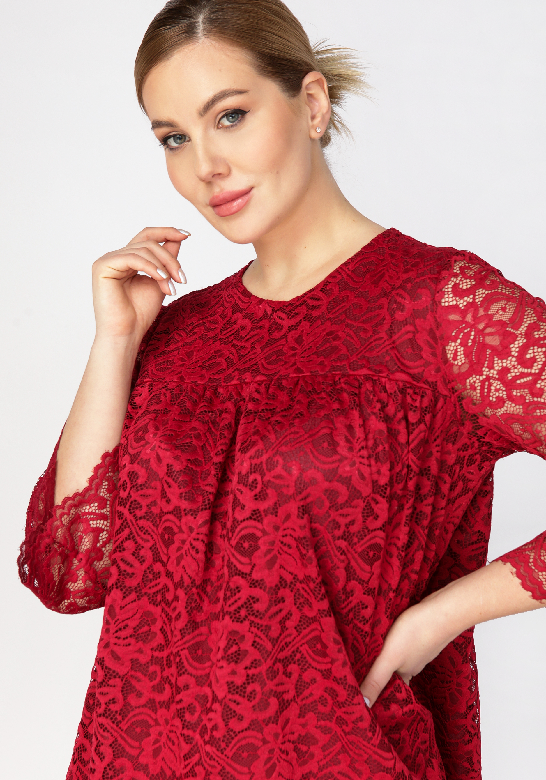 Блуза с ажурным кружевом Mio Imperatrice, цвет бордовый, размер 56 - фото 3