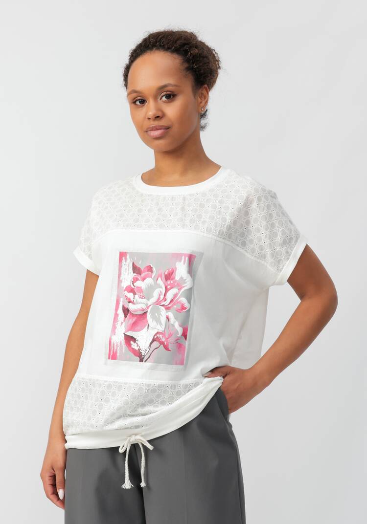 Блуза с принтом и ажурными вставками шир.  750, рис. 11