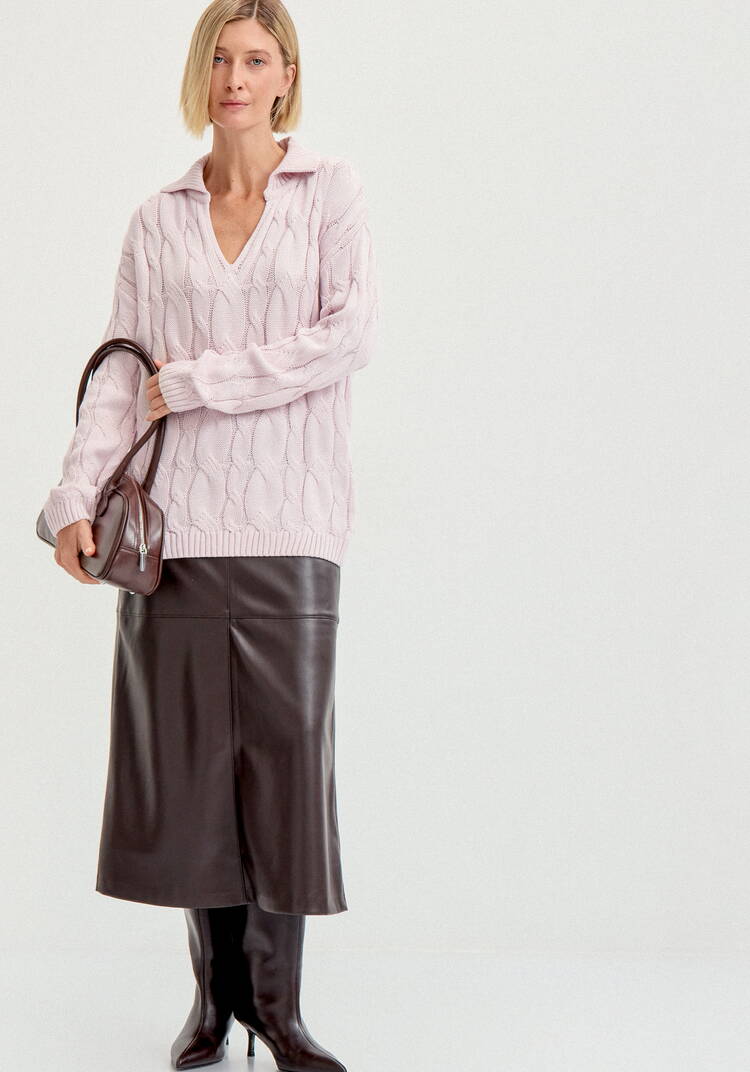 Джемпер с косами и воротником-поло шир.  750, рис. 29