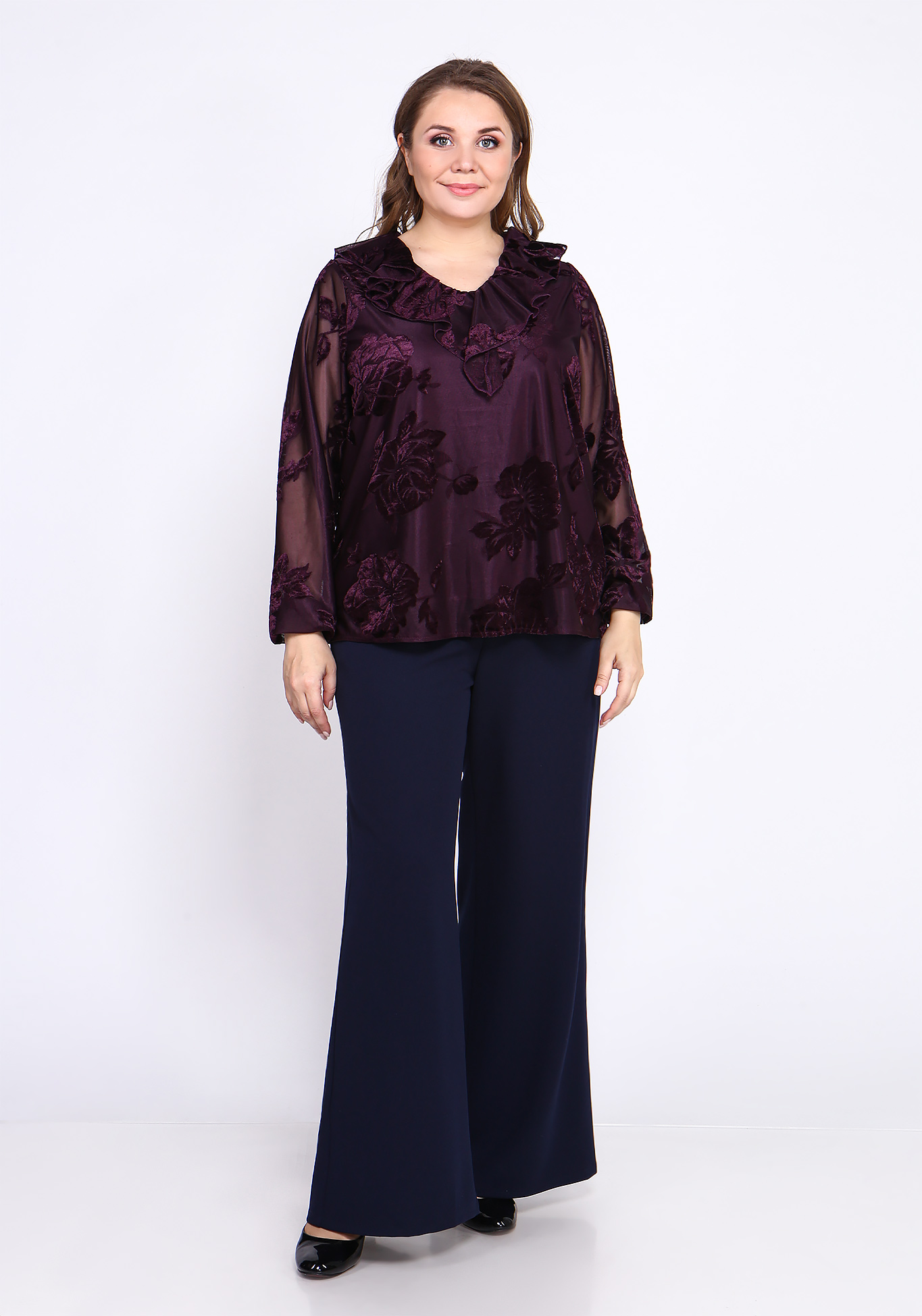 Блуза с воланом "Патриция" Victoria, размер 48, цвет баклажановый - фото 7