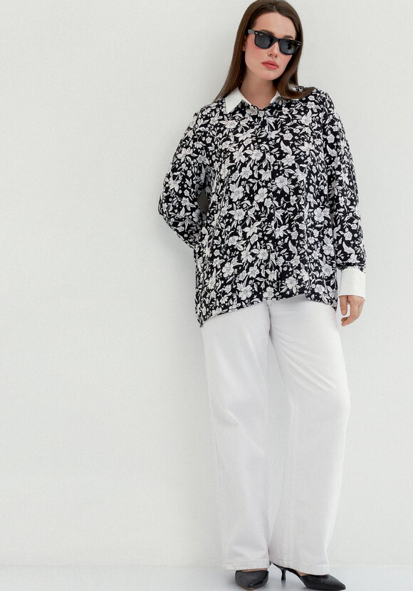 Блуза с контрастными манжетами и воротом шир.  580, рис. 8