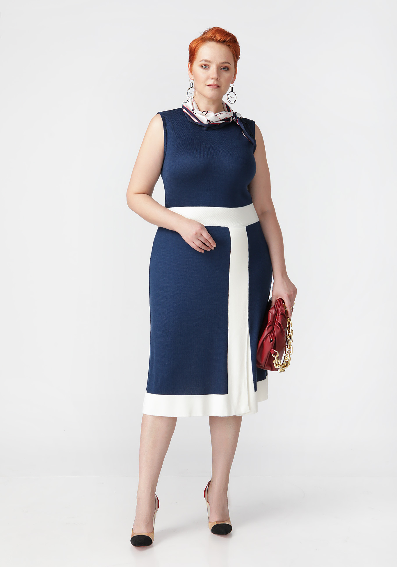 Платье однотонное с контрастными вставками Vivawool, размер 52, цвет синий - фото 8