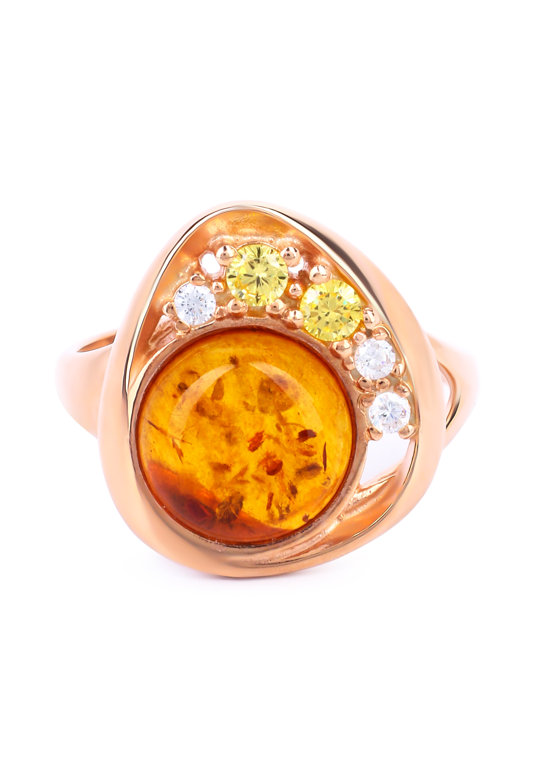 Кольцо  серебряное "Фантазия" Бриллианит Натюр, размер 17, цвет медовый перстень - фото 2
