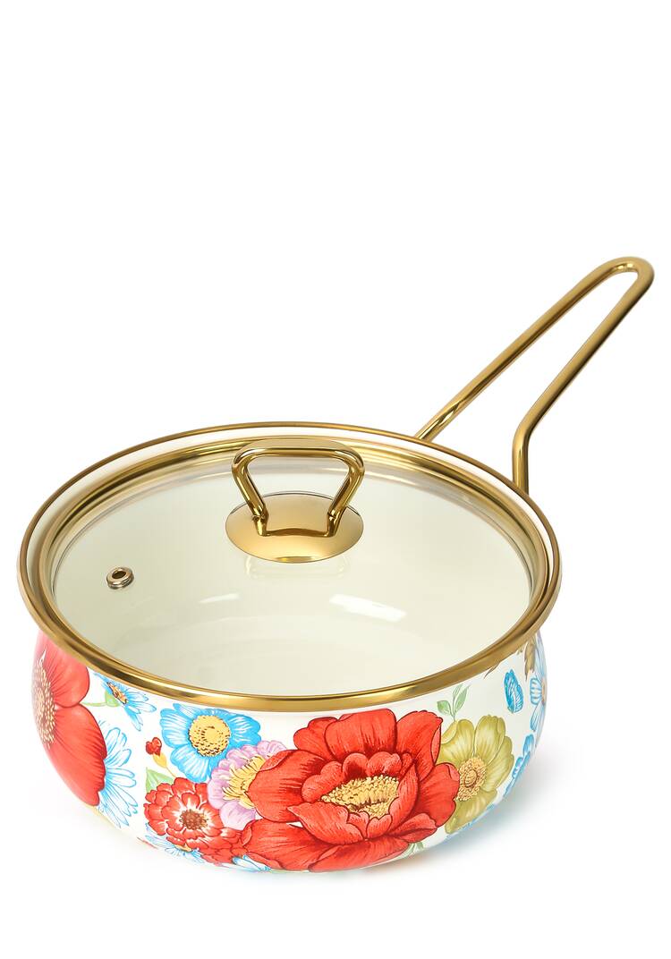 Ковш со стеклянной крышкой Красный цветок шир.  750, рис. 1