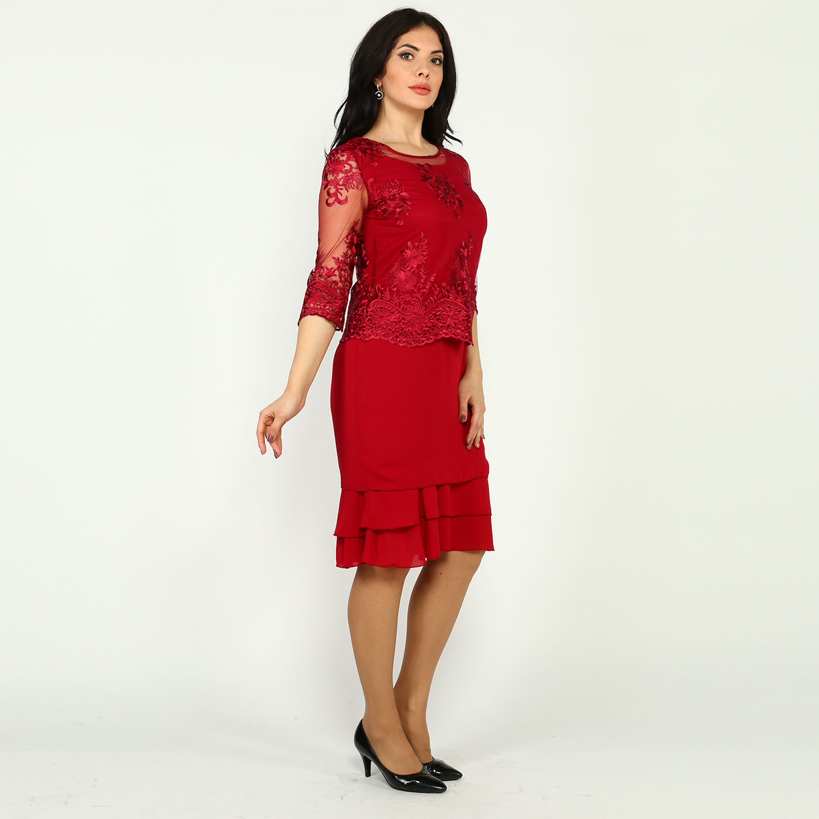 Платье элегантное с кружевным верхом Bel Fiore, размер 50, цвет красный - фото 8