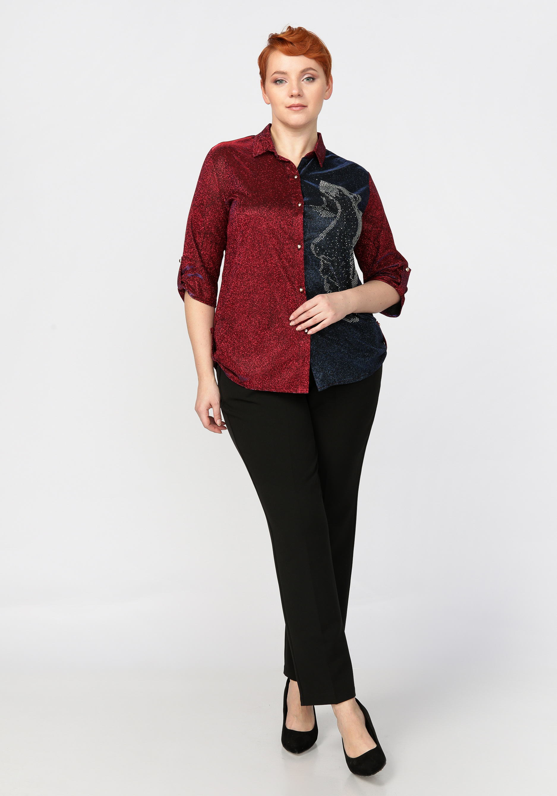 Блуза женская с люрексом «Прекрасный образ», цвет сине-красный, размер 60 - фото 3