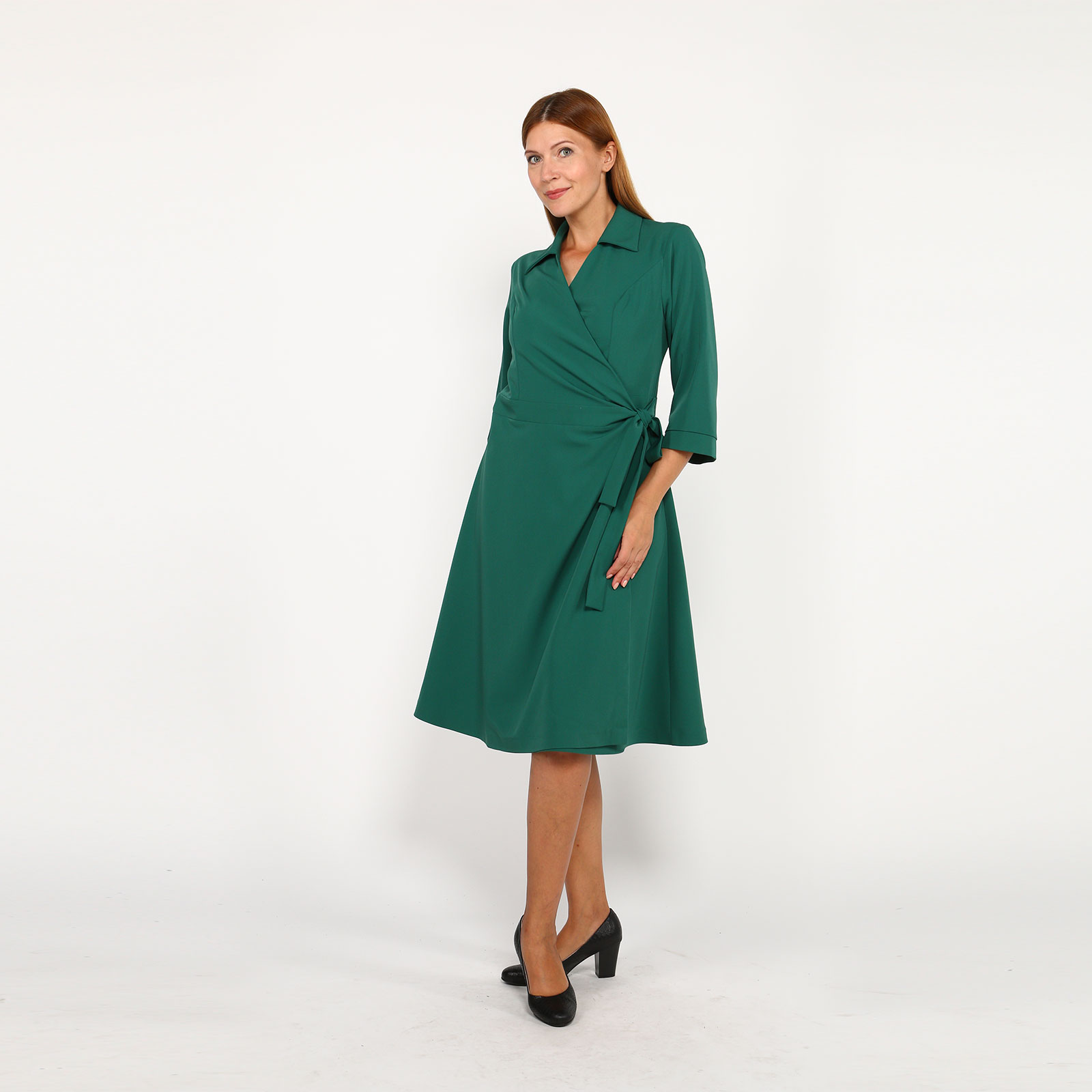 Платье на запахе с отложным воротником Julia Weber, размер 50, цвет зеленый - фото 9