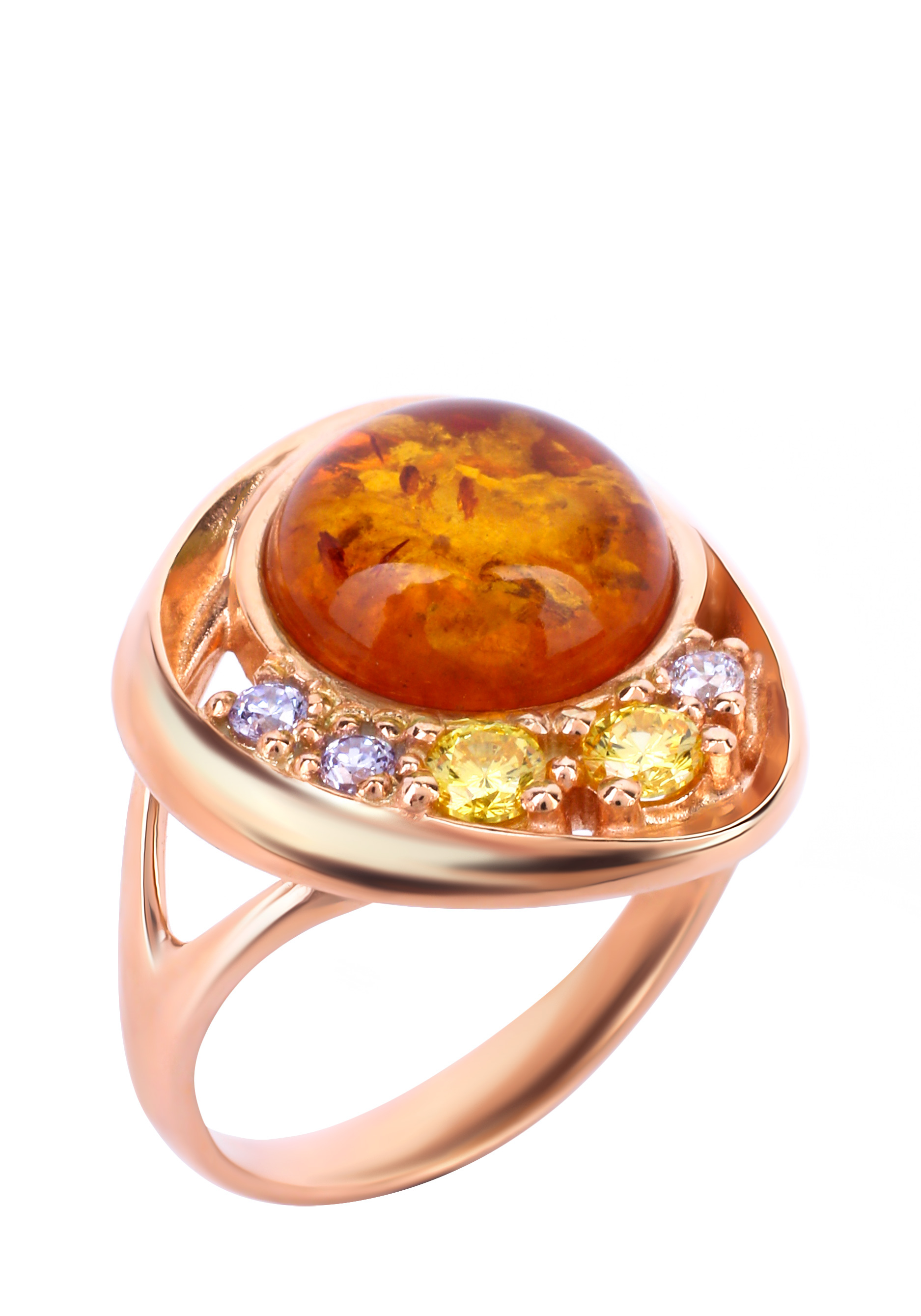 Кольцо  серебряное "Фантазия" Бриллианит Натюр, размер 17, цвет медовый перстень - фото 1